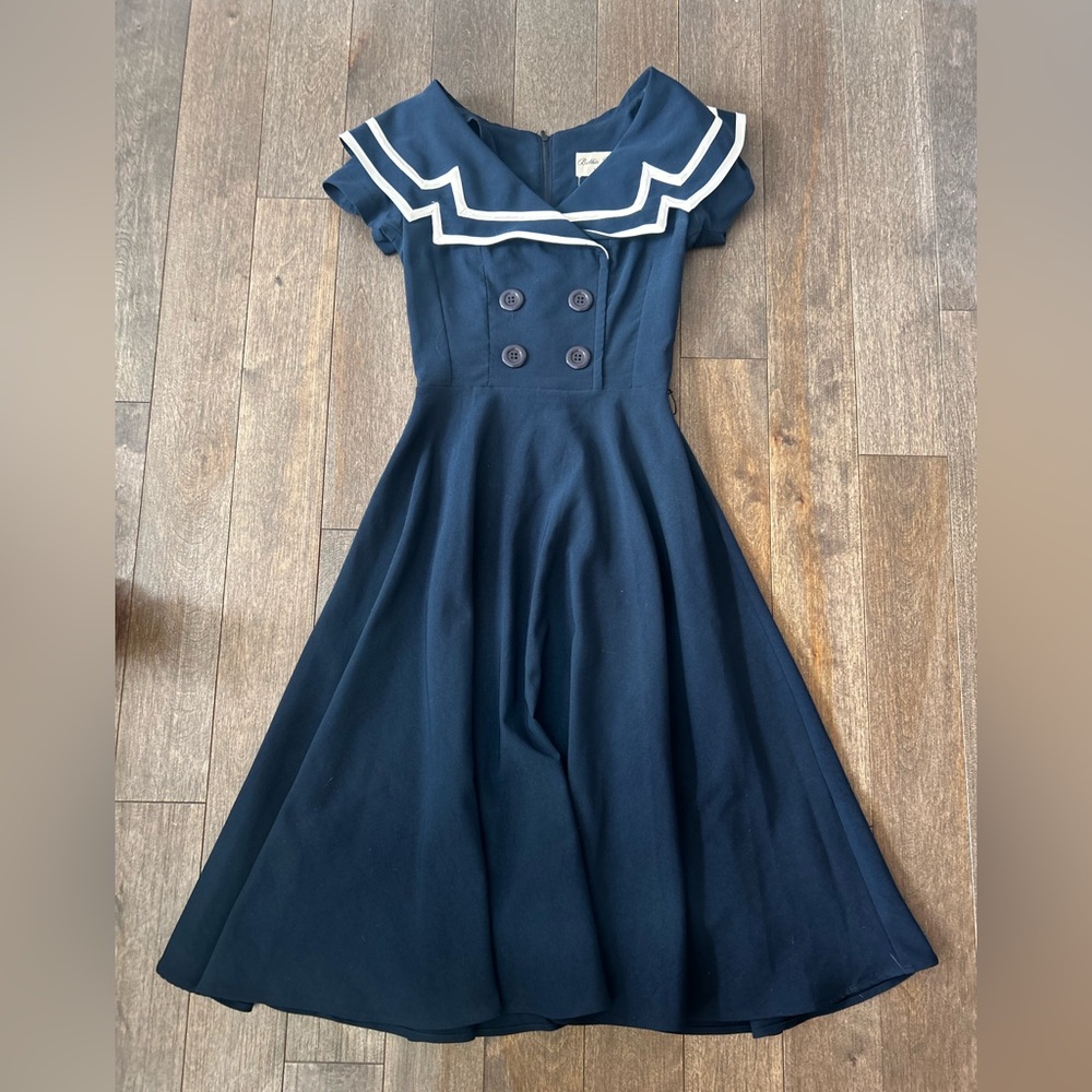 Navy Blue Sailor Dress by Bettie page size medium